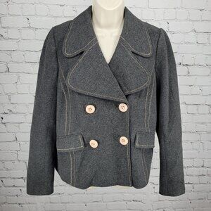 Ett:Twa Anthropologie Grey Double Breasted Buttoned Stretch Lined Jacket 8